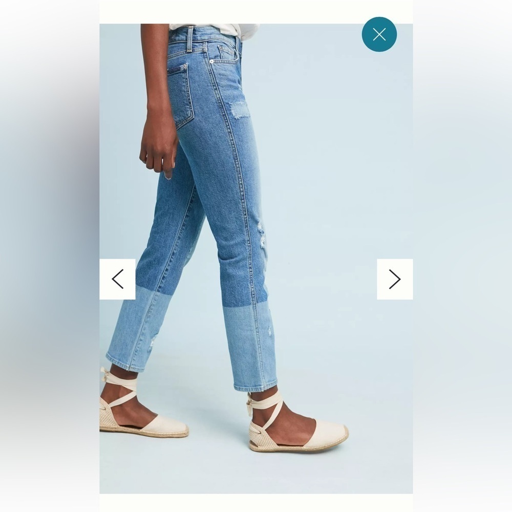 7 For All Mankind Edie High-Rise Patchwork Straight Ankle blue jeans sz 26 - Picture 2 of 13